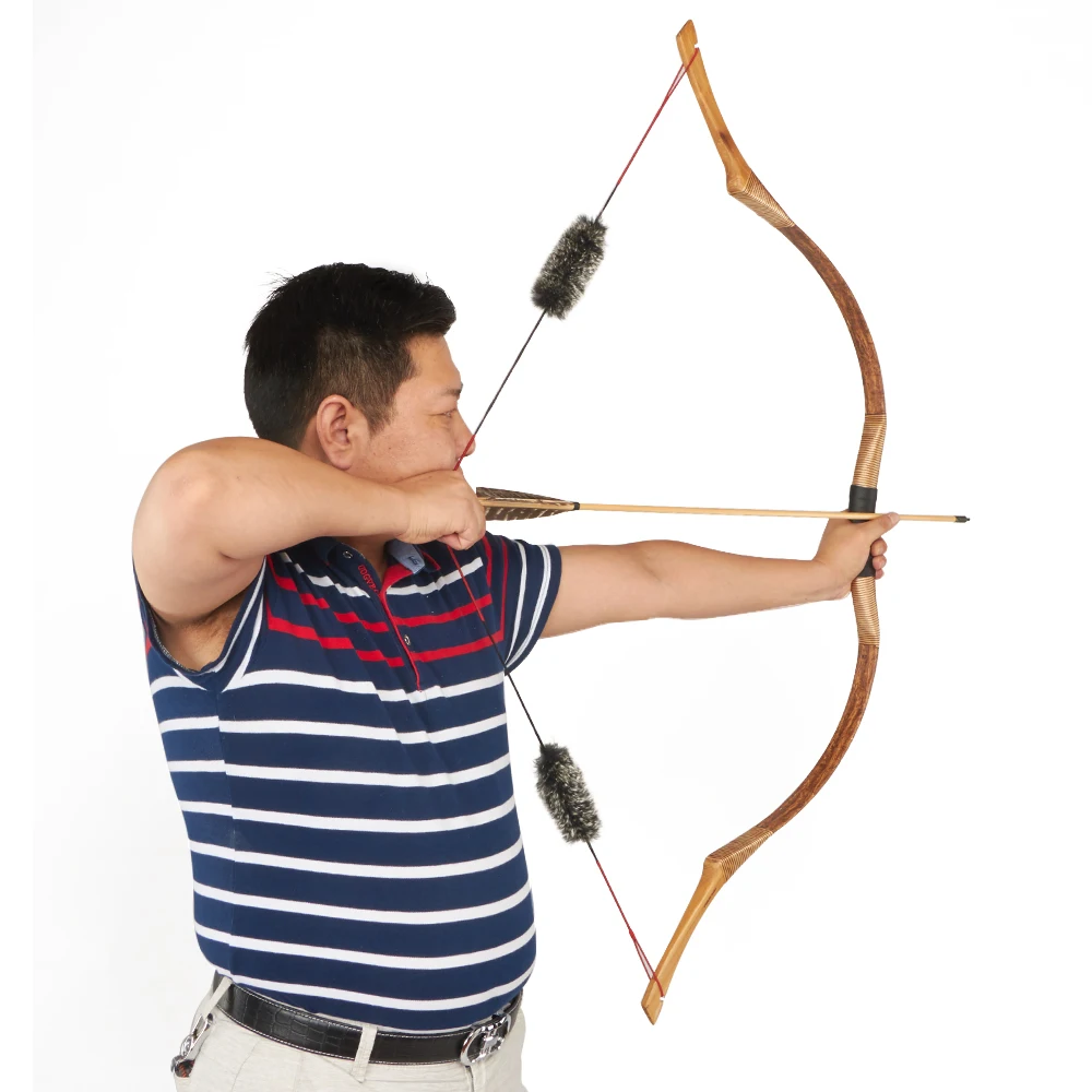 

Traditional Recurve Bow Archery Hunting Handmade Longbow Brown Leather Outdoor Shooting Mongolian Horse Bowstring