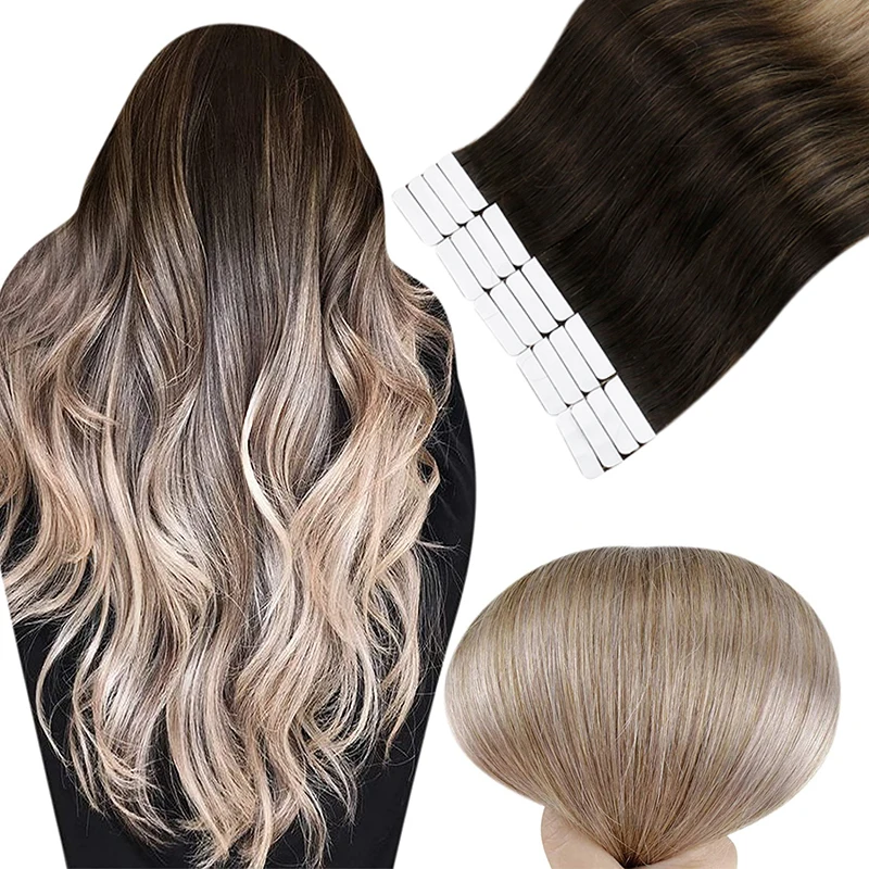 

[New Arrival] Ugeat Tape in Hair Extensions Human Hair Balayage Color 2/6/18 Tape in Extensions 12-24" 50G/20 Pcs