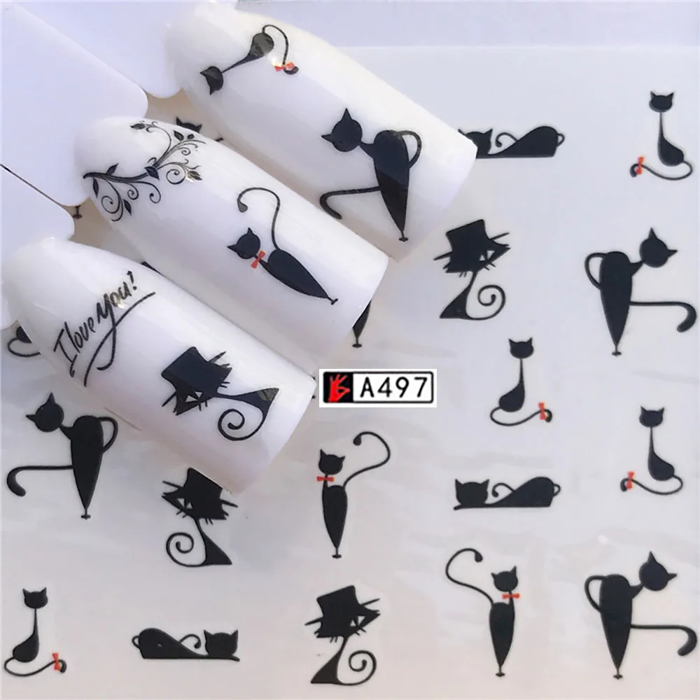 

Nail Sticker Water Decals Nail Decal Sticker Nail Watermark Sticker Flower Decorative Stickers Colorful Cat Nail Decal Black