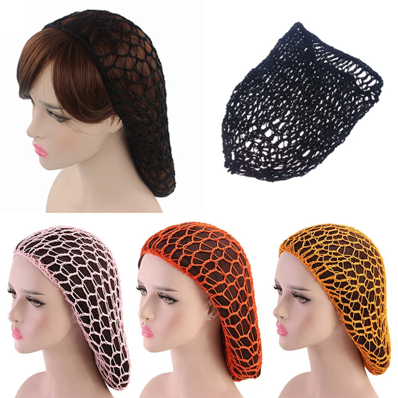 

New Mesh Snood Hair Net Headbands Lady Turban Hair Accessories Women Soft Rayon Crochet Hairnet Oversize Knit Hat Cap