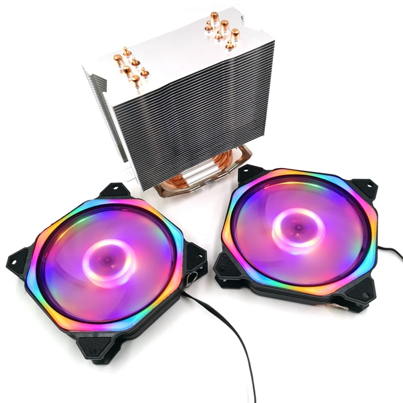 Кулер для процессора 12 см двойной вентилятор со светодиодной подсветкой 6