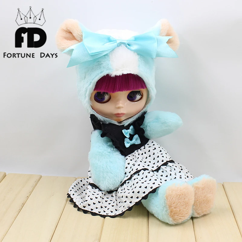 Blyth кукла ледяной шарнир Кукла синий розовый медведь костюм одежда