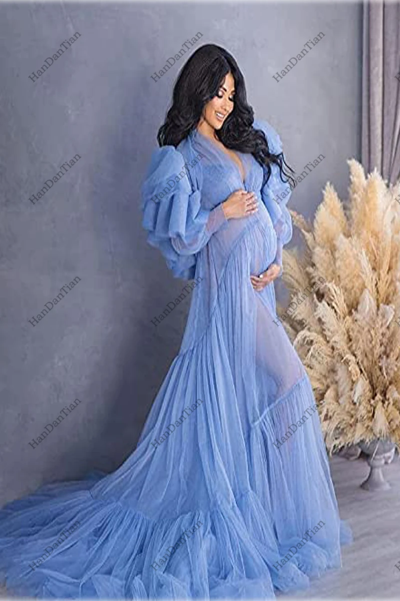 2022 Women's Tulle Robe Sheer Night Gown Maternity photoshoot boudoir pregnancy