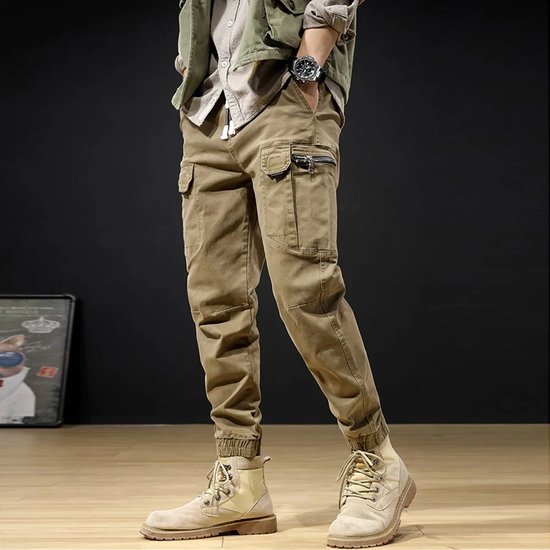 

Newly Streetwear Fashion Men Jeans Loose Fit Multi Pockets Casual Cargo Pants Overalls Hip Hop Joggers Men Ankle Banded Trousers