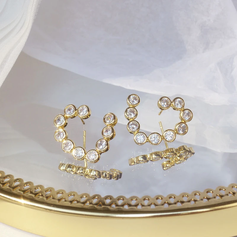 

High Quality 14K Real Gold Heart Earrings for Women Top Designer Luxury Jewelry AAA Zirconia S925 Silver Needle Stud Party Gift