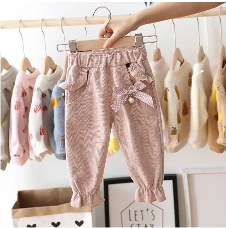 Детские брюки в горошек с бантом и оборками повседневные длинные штаны принцессы