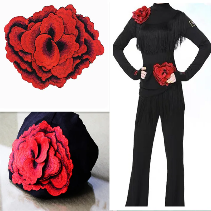 

1Pcs Large Embroidered 3D Peony Flowers Sew Patches Applique Cap Dance Dress Clothe DIY Decoration Craft Red Blue Cafe 20*14.5cm