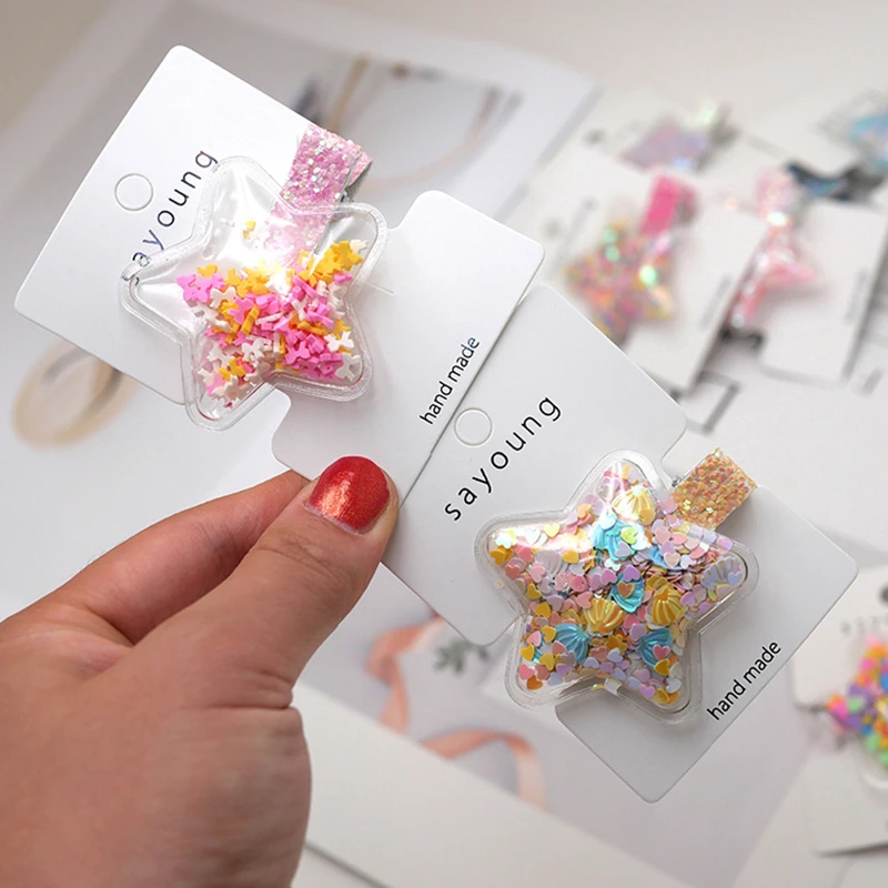 Модная маленькая звезда блесток зажим утиный клюв Новые Девушки Сердце/звезда