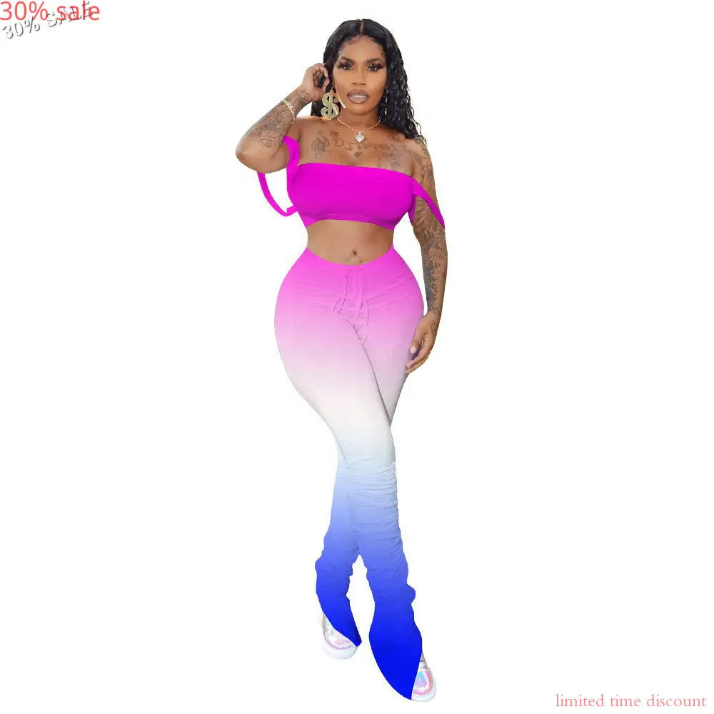 Комплект леггинсов в складку Модный летний наряд укороченный топ градиентного