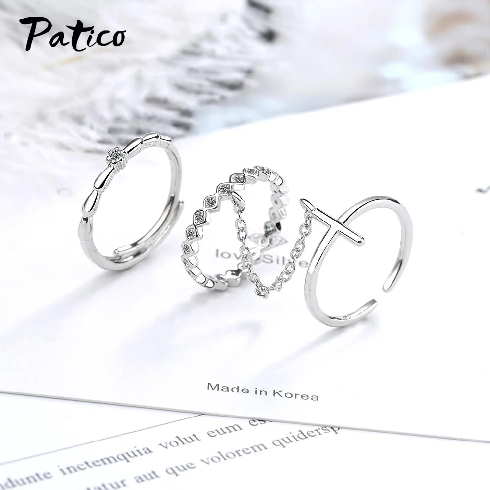 

3Pcs/Set Chains Finger Rings for Women Rose Gold Round Hollow Geometric Rings Set Adjustable Joint Ring Jewelry Party Gift
