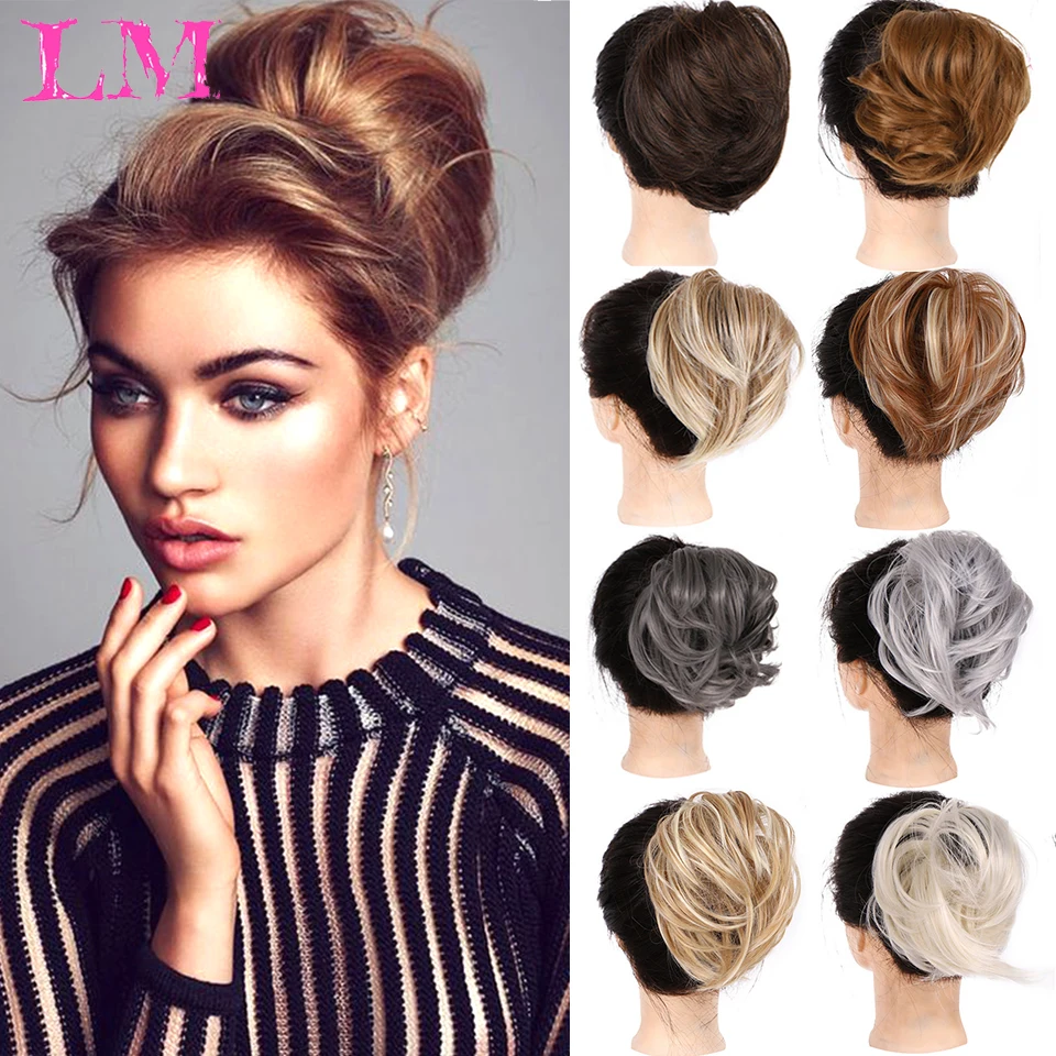 

LM Straight Donut Chignon Hairpieces Synthetic Ombre Elastic Updo Chignon Fluffy Messy Scrunchies Hair Bun For Women