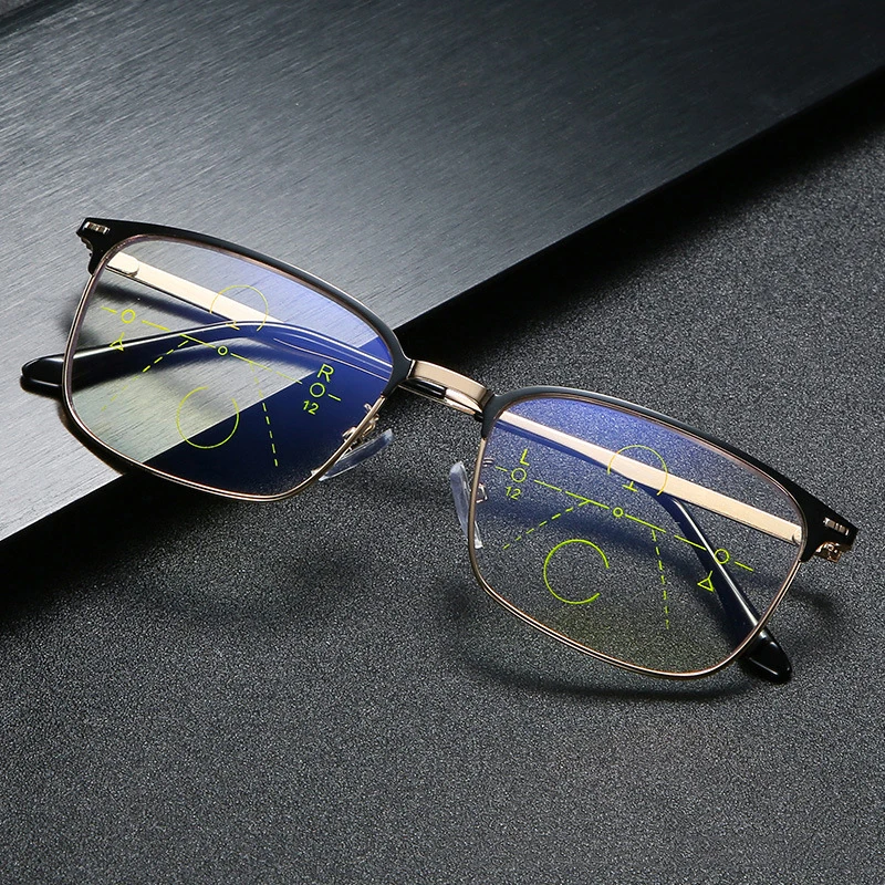 

Модные мужские металлические квадратные многофокальные очки для чтения, двойное использование, прогрессивные очки для дальнозоркости, зол...
