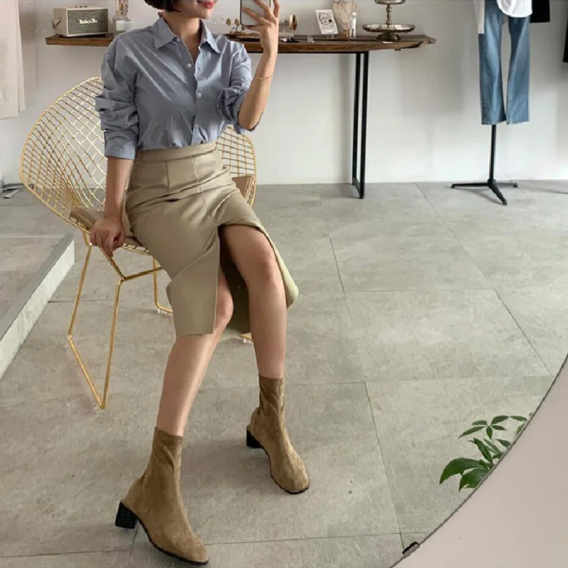Autumn and winter women's skirt casual solid color faux leather | Женская одежда