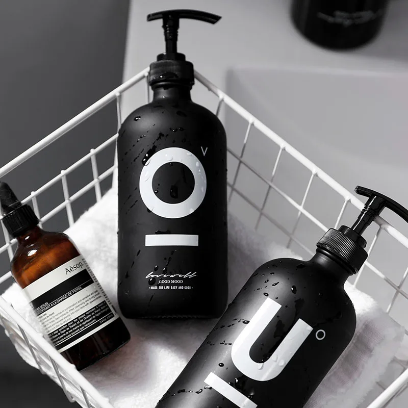 

500ml Soap Dispenser Bottle for Shampoo Shower Gel Hair Conditioner Black Glass Empty Bottle Detergent Bathroom Storage Bottle