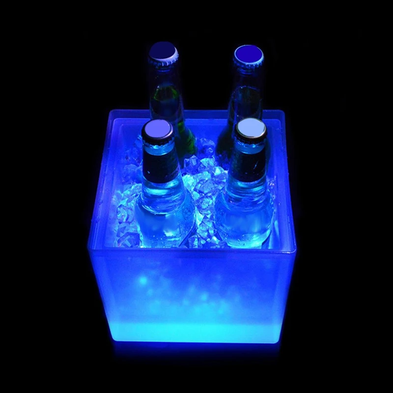 

LED Ice Bucket RGB Color Double Layer Square Bar Beer Ice Bucket RGB Color Changing Durable Ice Wine Bucket 3.5 L for Bar