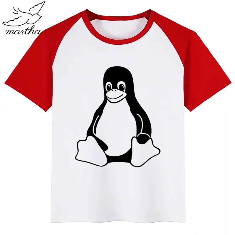 Летние Стильные Забавные топы для девочек с изображением пингвина LINUX модная