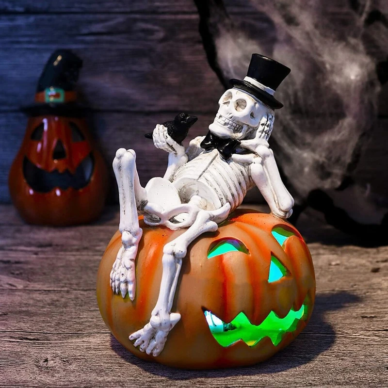 

Halloween Glowing Night Light Cute Skull Pumpkin Shaped Fine Resin Night Supplies Easy Sleeping Toy