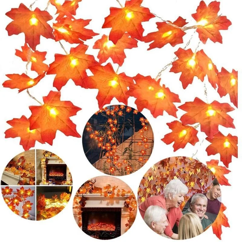 

1.5M 3M 4M Maple Leaves Garland 10/20/30 Led Fairy Lights for Christmas Decoration Autumn String Light Festive Halloween Decor