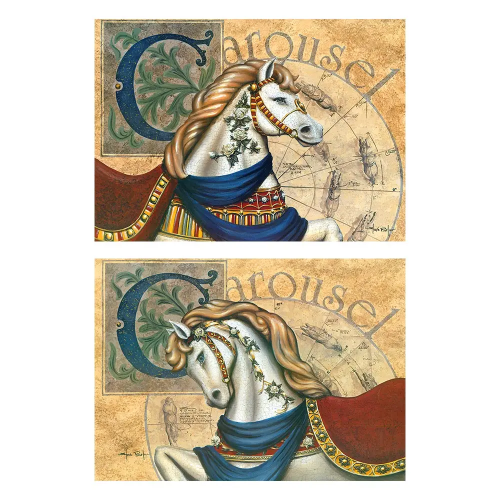 Алмазная вышивка в стиле ретро с изображением двух лошадей животных Круглая