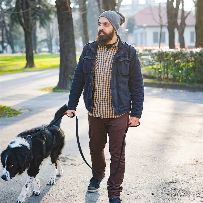 Двухслойный Светоотражающий Поводок для собак веревка черный красный