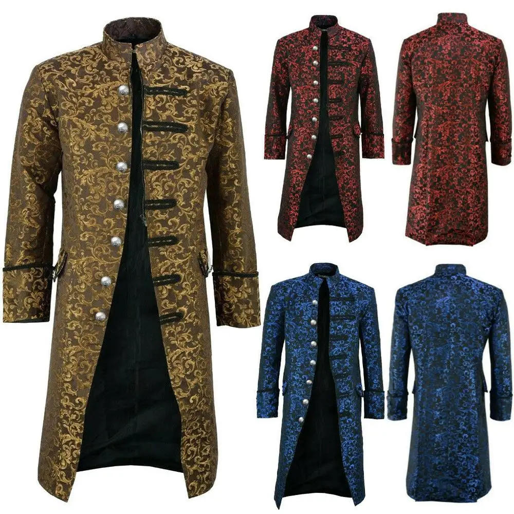 Мужской модный винтажный пиджак фрак в стиле стимпанк на пуговицах|Плащи и