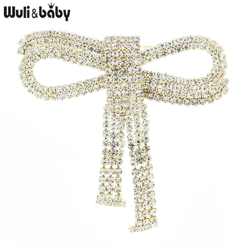 Wuli &amp baby сверкающая брошь в виде банта с кристаллами значок кисточкой женское