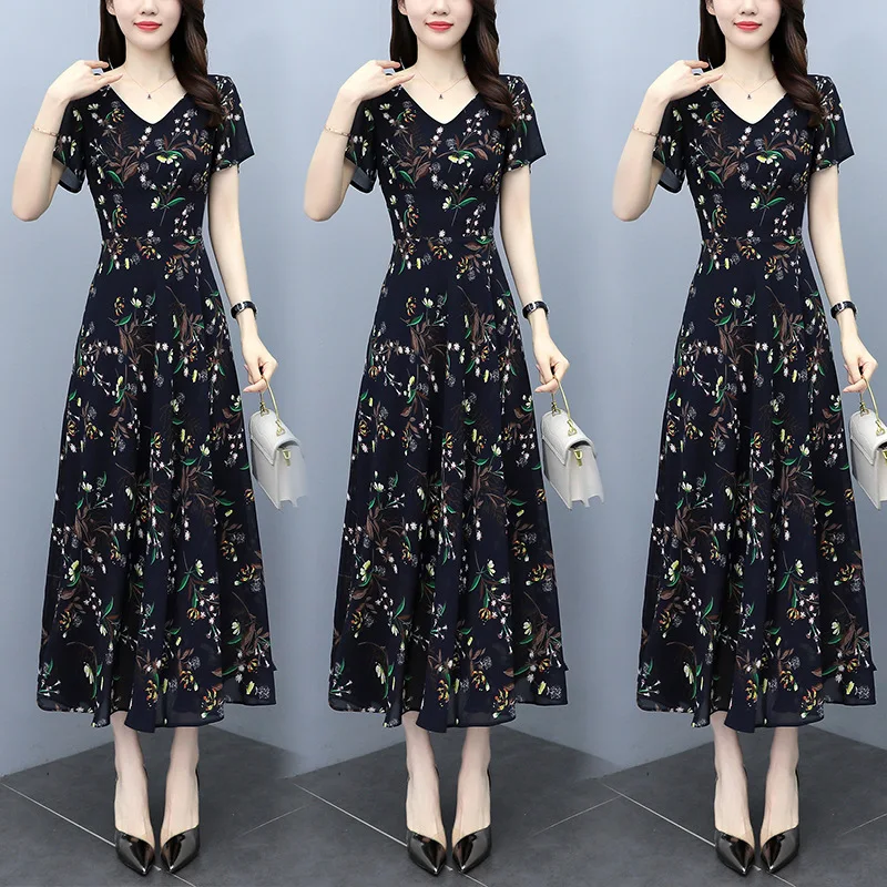 

French floral to ankle chiffon dress children's 2021 summer this year's new slim big dress