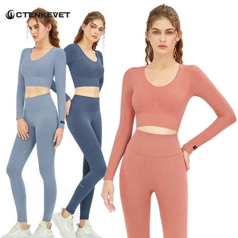 

Yoga Clothes Seamless Sports Suit Women With Chest Pad Running Push-Ups Crop Top High Waist Hip Leggings Gym Fitness Suit Women