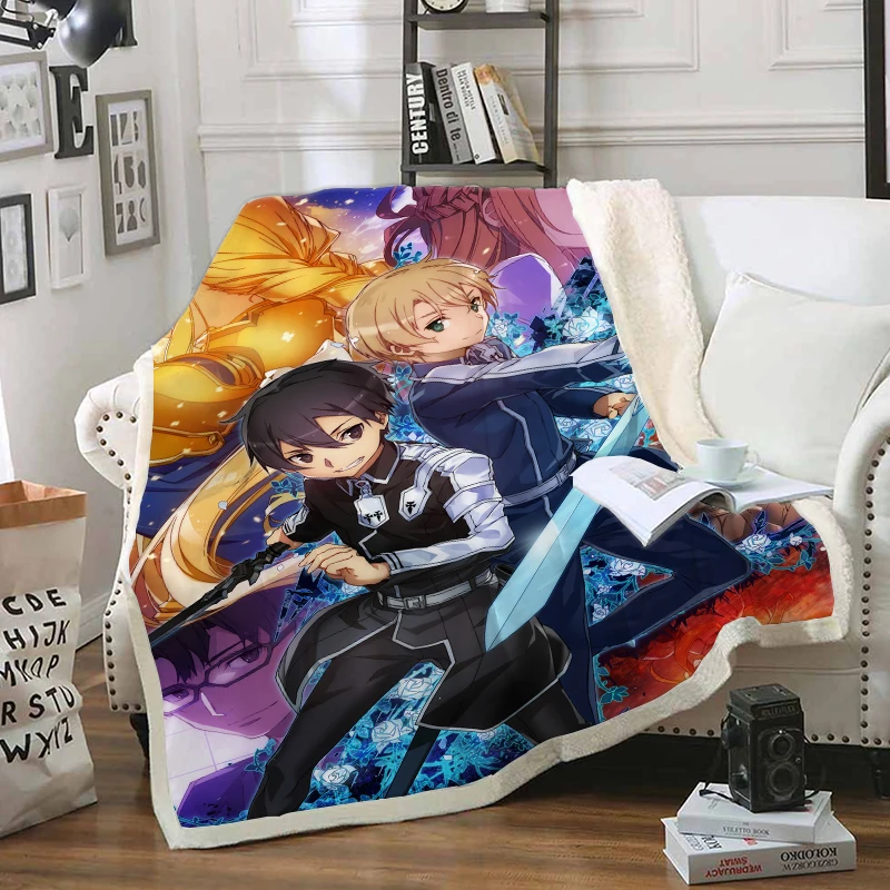 

Sword Art Blanket 3D Print Sherpa Blanket on Bed Kids Girl Flower Home Textiles Dreamlike Style 03