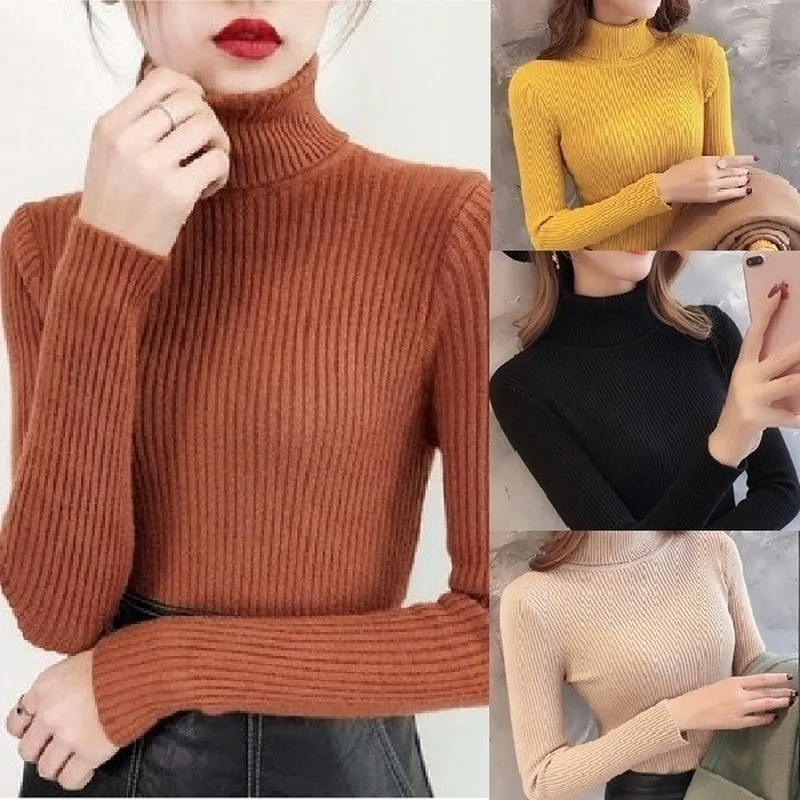

winter Women Knitted Turtleneck Sweater Casual Soft polo-neck Jumper Fashion Slim Femme Elasticity Pullovers