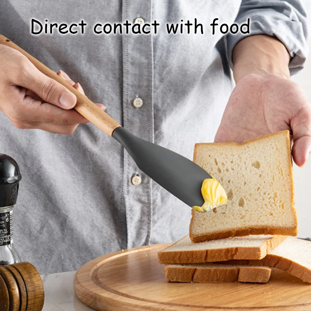 Silicone Spatula Heat-resistant Soup Spoon Non-stick Cooking Cookware Kitchen Tools None Toxic Bamboo Handles Cooking Tool 1 Pcs