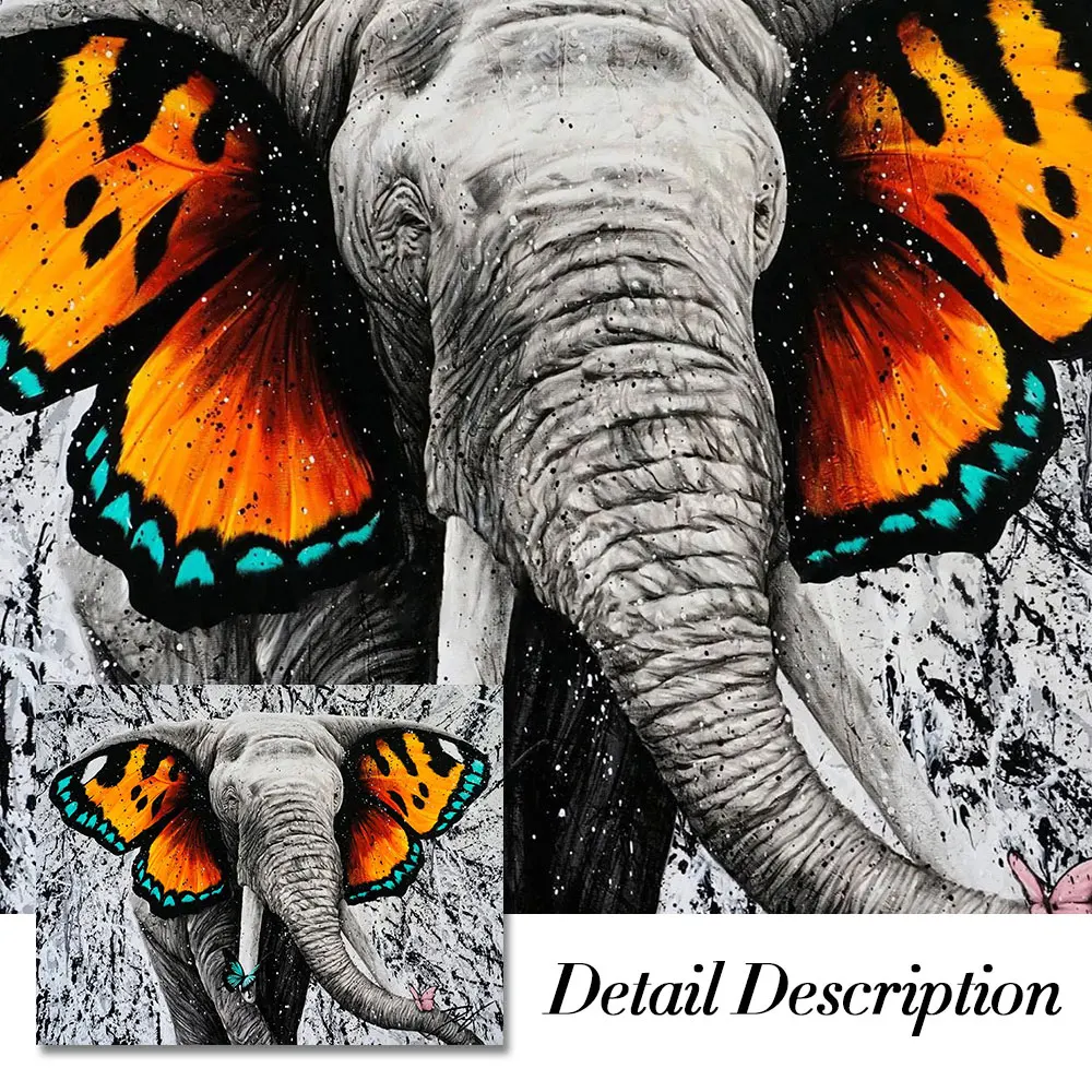 

Modern Graffiti Art Elephant And Butterfly Canvas Painting Poster Print Wall Art Picture For Living Room Home Decor Frameless