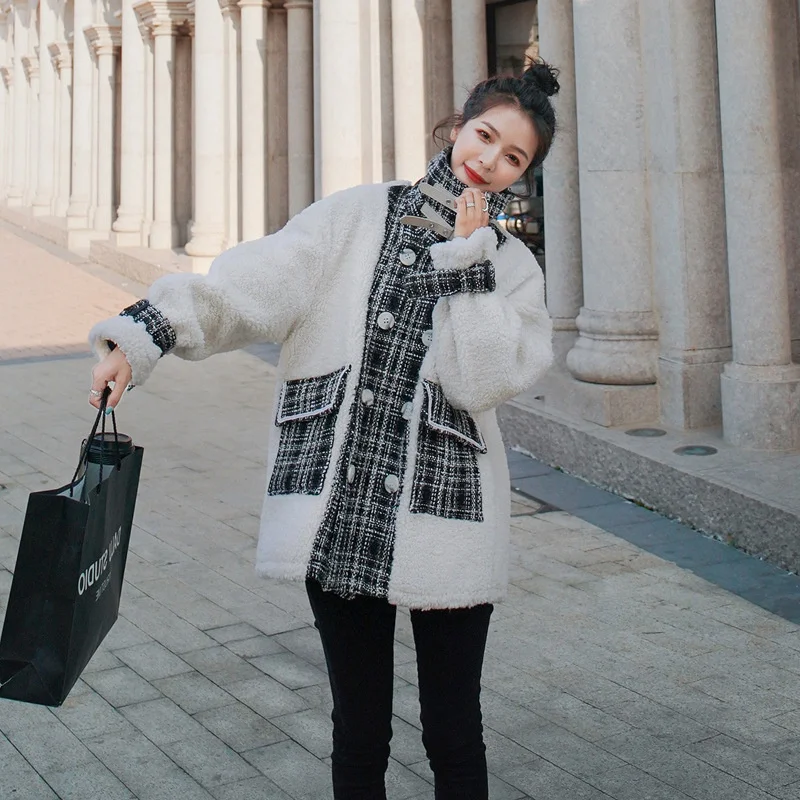 

Короткое пальто из овечьей шерсти в стиле Xiaoxiang, женская зимняя куртка, новинка 2021, утепленный маленький мужчина, корейский стиль, свободный ...
