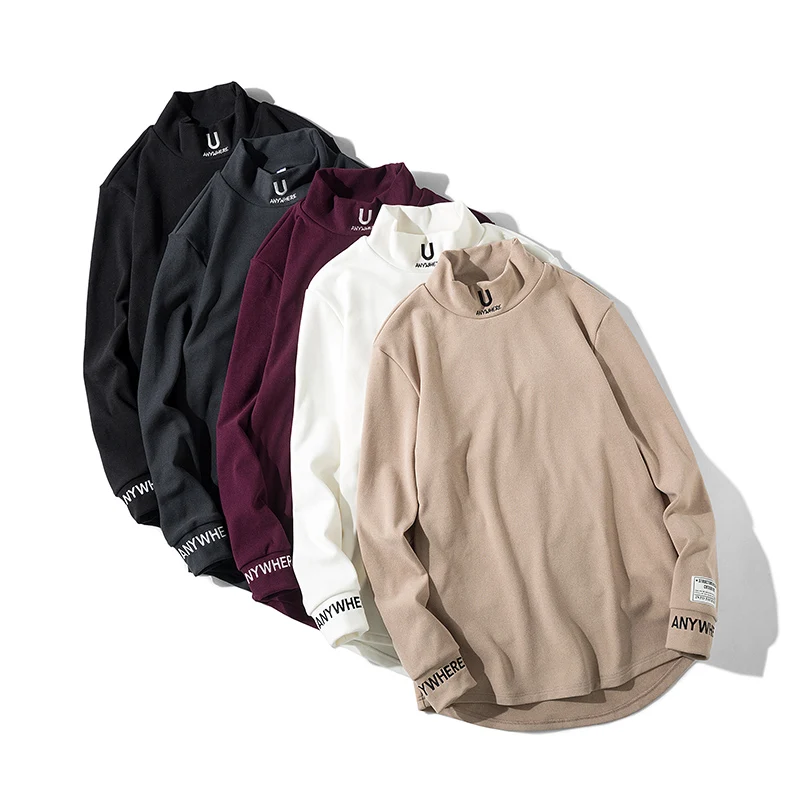 

Mens T-Shirts Cashmere Long Sleeve Fashion Embroidery Letter Top Tees Turtleneck Streetwear Black Oversized XXXL Men Clothing