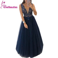 robe de soiree glittery tulle long prom dresses 2020 lace appliques formal gowns a line v neck %d0%b2%d0%b5%d1%87%d0%b5%d1%80%d0%bd%d0%b8%d0%b5 %d0%bf%d0%bb%d0%b0 navy suknie wieczoro