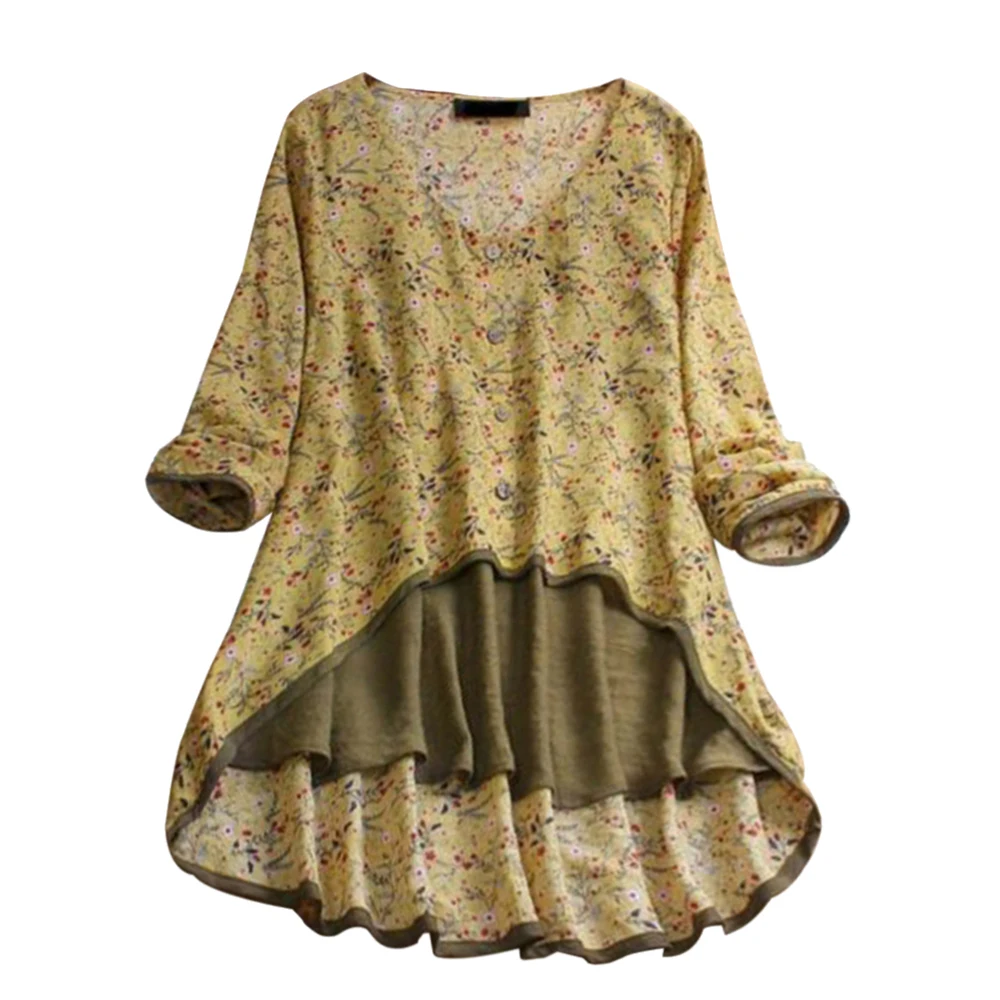 Весна Лето Boho рубашки женские с длинным рукавом цветочный принт кафтан мешковатые Блузки Топы пляжная Повседневная Туника рубашка размера плюс 3XL