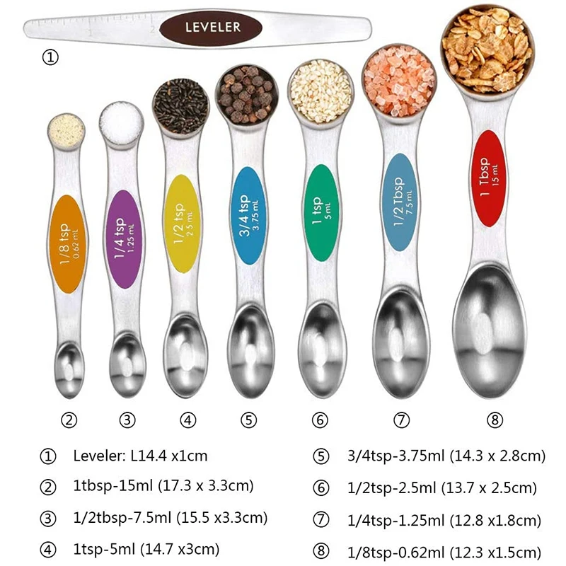 

13 Piece Stainless Steel Measuring Spoons Set Dual Sided Stackable Teaspoon for Measuring Dry and Liquid Ingredients