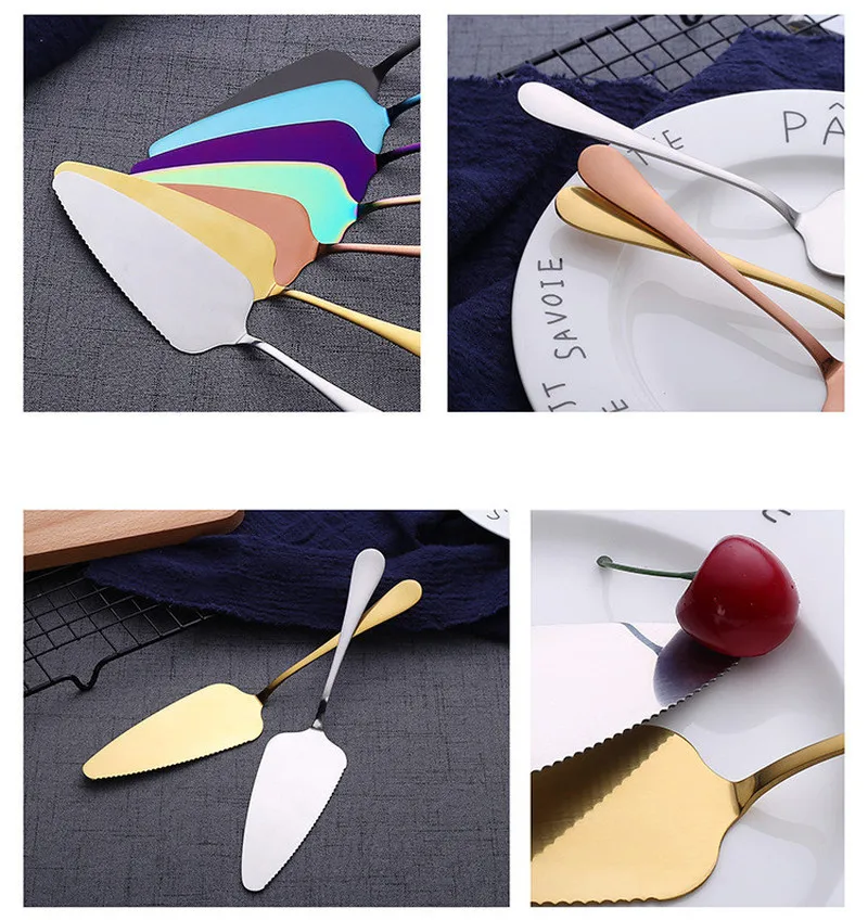 Красочные Нержавеющая сталь зубчатая кромка торты сервер лезвие резак пирог