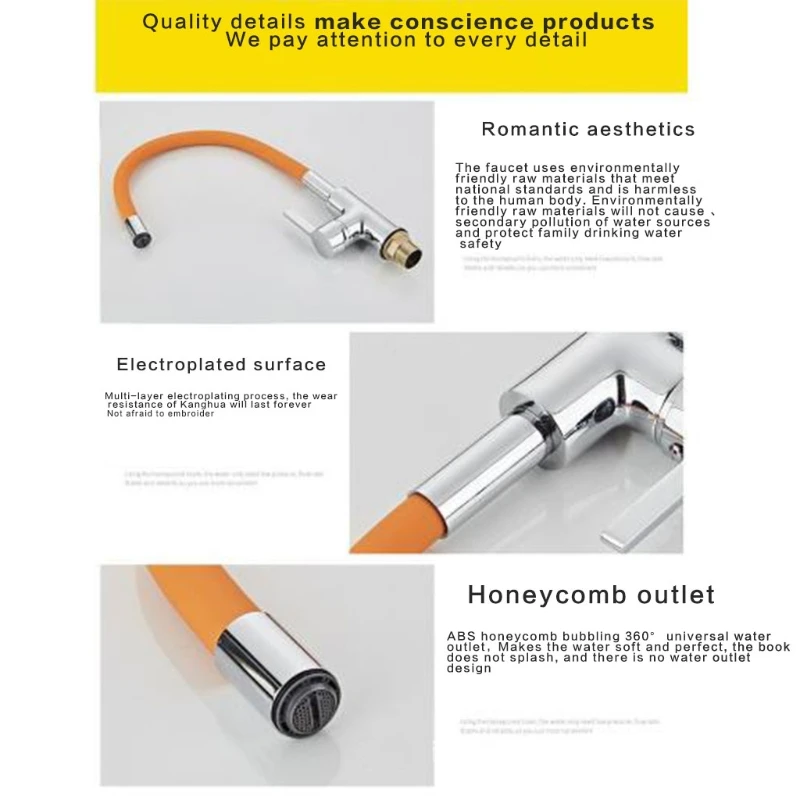 

360 Degree Adjustable Orange Color Faucet Stainless Steel Sprayer Spout Kitchen Sink Aerator Faucet Replacement Accessories 37ME