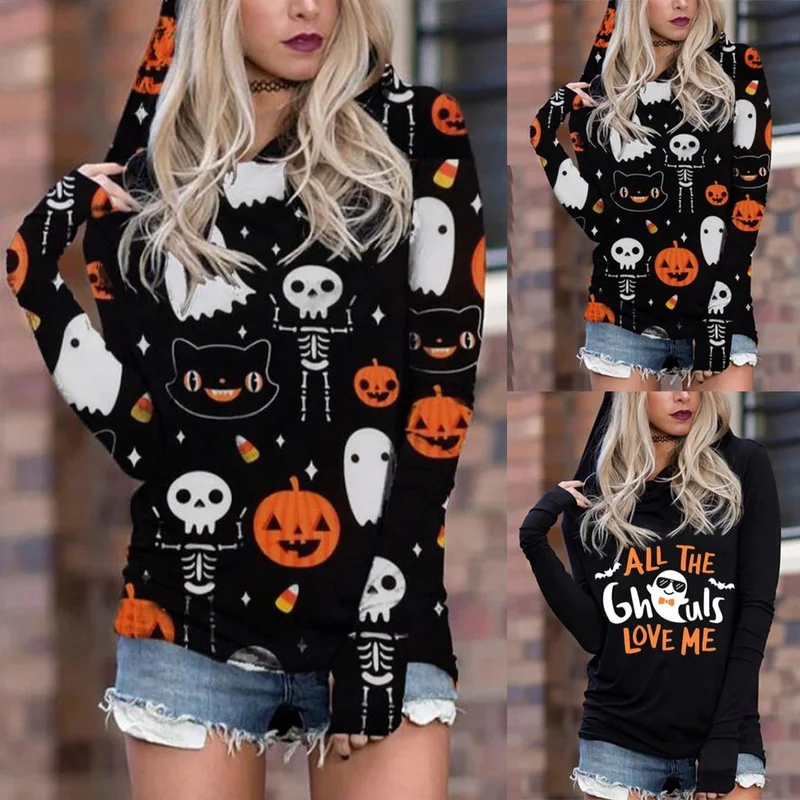 

Women's Sweatshirt Halloween Lantern Ghost Pumpkin Shirts Hooded Long Sleeves Tops Autumn Winter Fashion Tops Blouse Goth Hoodie