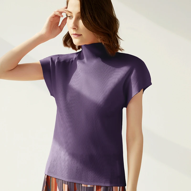 2021 Summer Miyake pleated simple stranger things tshirt tumblr holographic female vest aesthetic clothes 5250 | Женская одежда