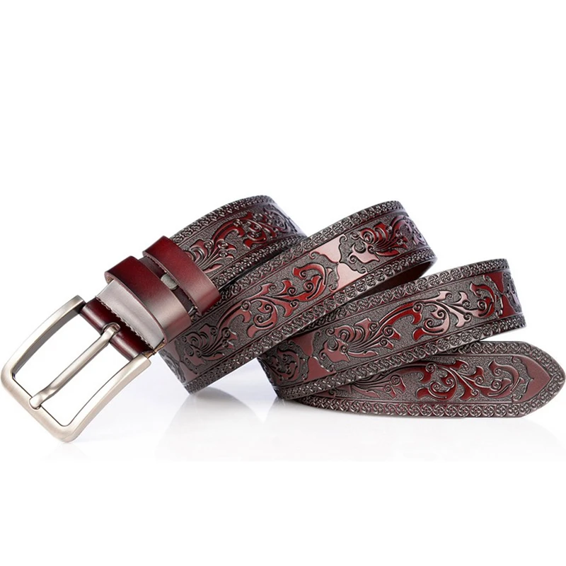 Ремень мужской из натуральной воловьей кожи модный винтажный Роскошный пояс с