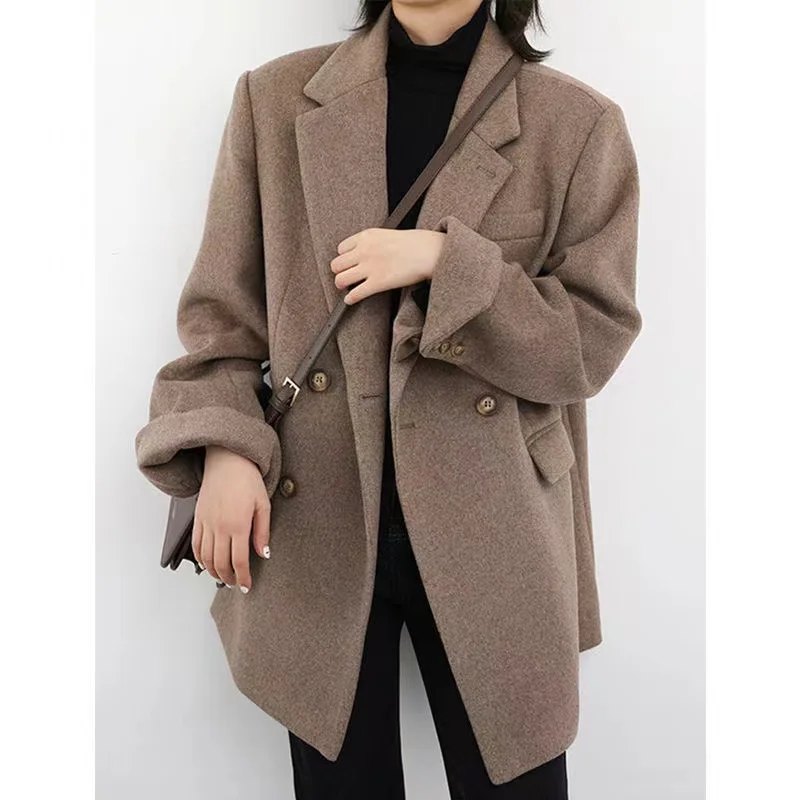 

Women Korea Style Casual Blazer Grey Solid Colors Single Breasted Loose Suit Woman Spring Fashion Office Work Long Sleeve Blazer