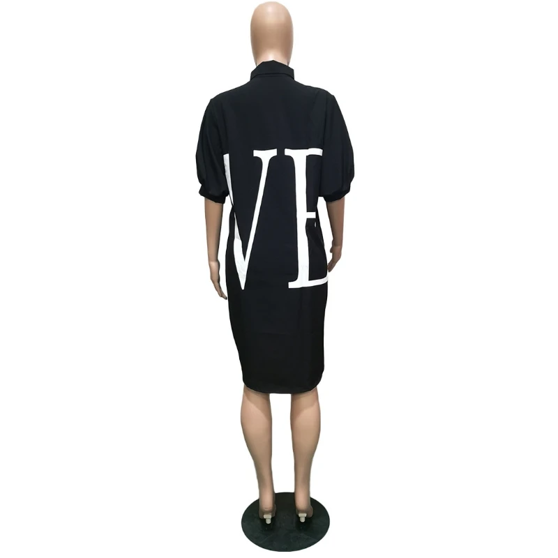 

Letter Printing Maxi Shirt Dress Knee Length Loose Asymmetrical Vestidos De Fiesta Casual Robe Puff Sleeved Roupas Femininas