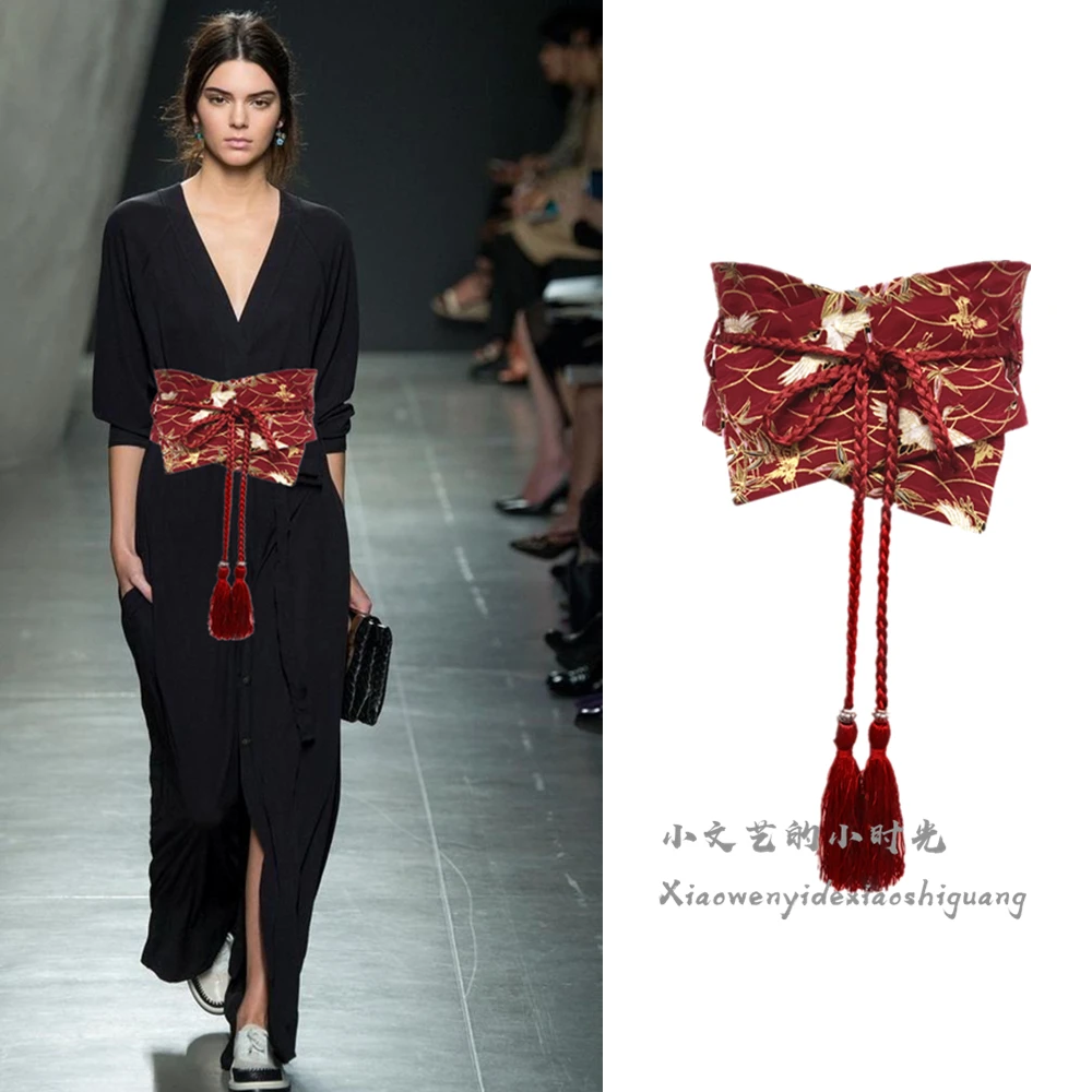 Женские широкие пояса широкий пояс японский стиль Хлопок Femme кимоно Пояс Ретро