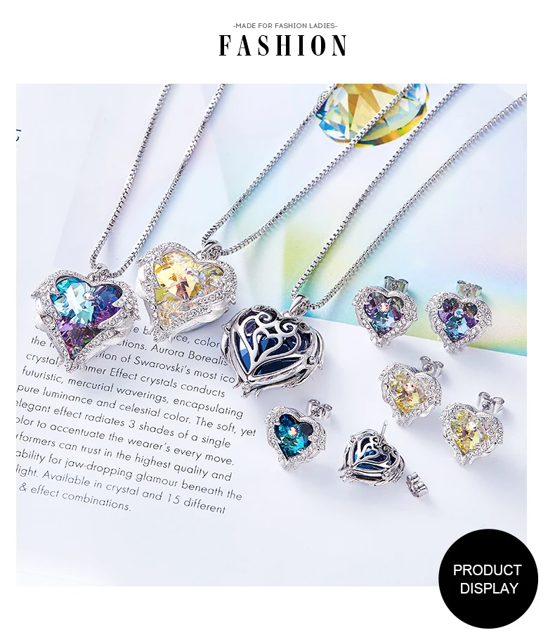 CDE, женское ожерелье, серьги, ювелирный набор, украшенный кристаллами Swarovski, женское сердце, подвеска, шпилька, модное ювелирное изделие, подарок