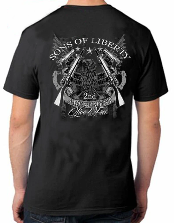

SONS OF LIBERTY T-Shirt 2nd Amendment Tee Live Free, Eagle Guns AR15 Cotton Round Neck Short Sleeve Shirt Double Sided Printing