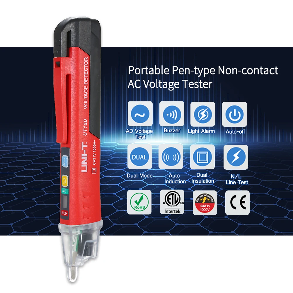 UNI-T Portable Non-contact AC Voltage Tester Pen Shaped V～Alert Detector with Sound and Light Alarm LED Flashlight | Инструменты
