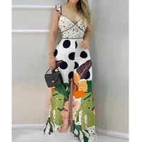 printed fashion womens new style wide leg pants jumpsuits high waist slim 2021 summer sleeveless v neck low cut jumpsuits