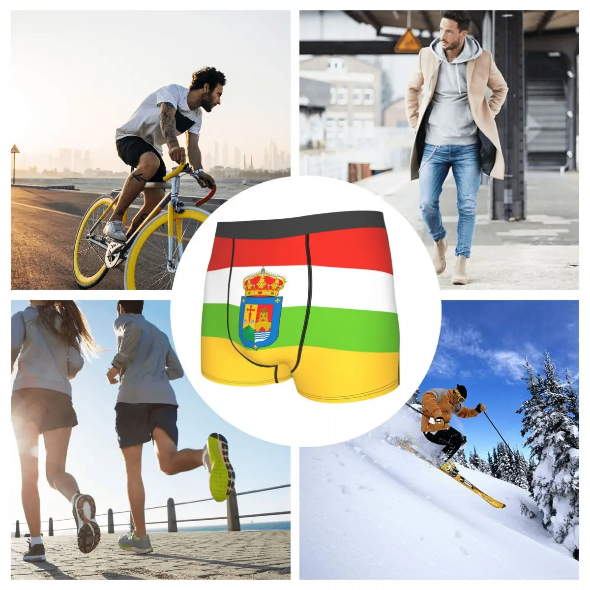 Flag Of La Rioja (with Coat Of Arms) Men's Boxer Briefs Flags of the autonomous communities of Spain Novelty elastic pants